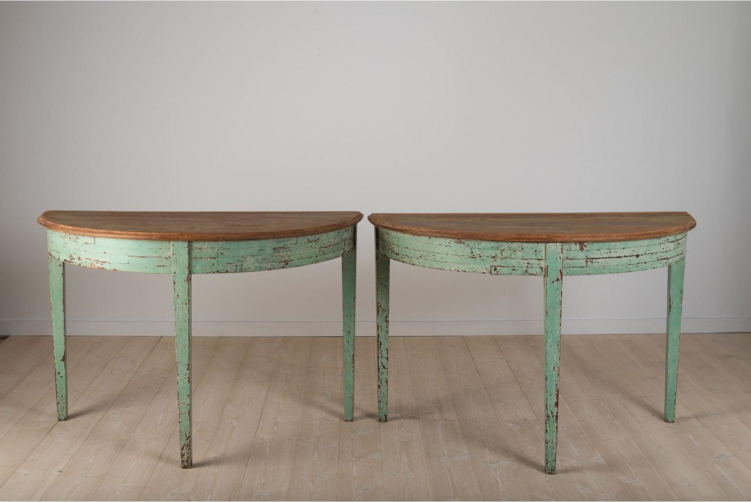 Pair of Swedish Demi-Lune Console Tables, 1850