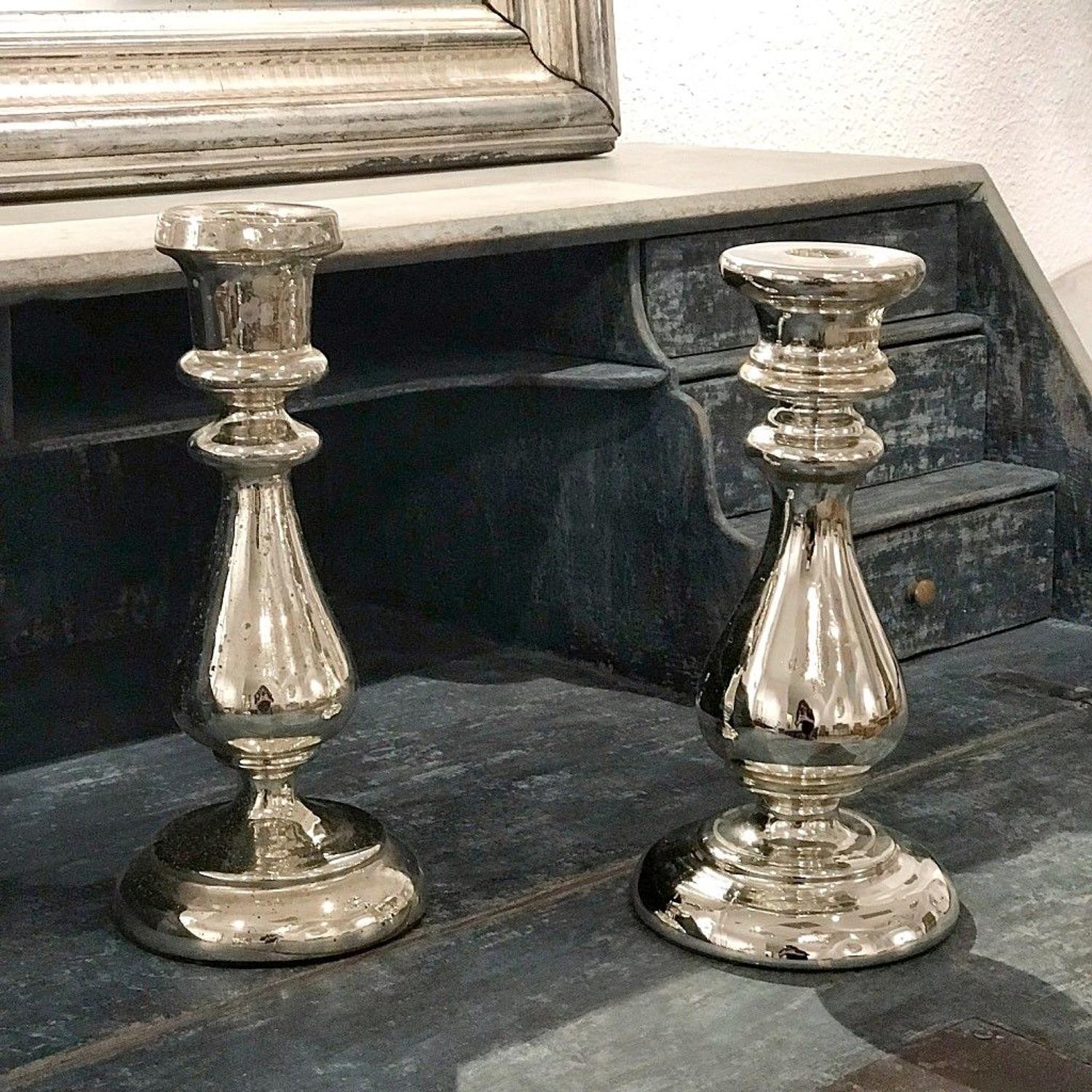 French Mercury Glass Candlesticks, 19th Century